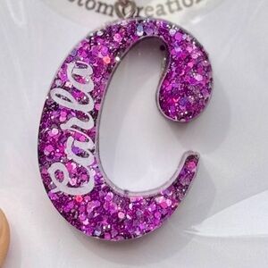 “Carla” Initial Keychain w/ Holographic Glitter